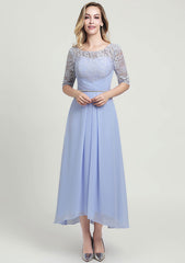 Asymmetrical Chiffon Mother of the Bride Dress with Jacket Beading Lace Pleated, Half Sleeve Scoop Neck A-line