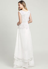 Asymmetrical Chiffon Mother of the Bride Dress with Lace, Sleeveless V Neck A-line