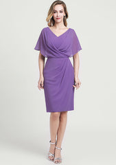 Knee-Length Chiffon Mother of the Bride Dress with Ruffles, Sleeveless V Neck A-line