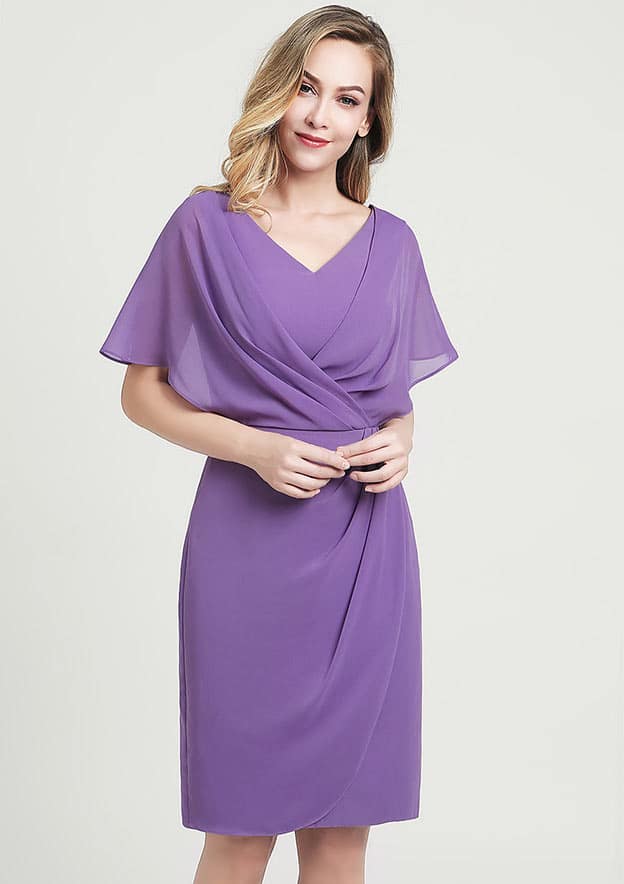 Knee-Length Chiffon Mother of the Bride Dress with Ruffles, Sleeveless V Neck A-line