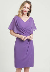 Knee-Length Chiffon Mother of the Bride Dress with Ruffles, Sleeveless V Neck A-line