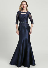 Trumpet/Mermaid Long/Floor-Length Taffeta Mother of the Bride Dress with Beading Lace, Half Sleeve Scoop Neck