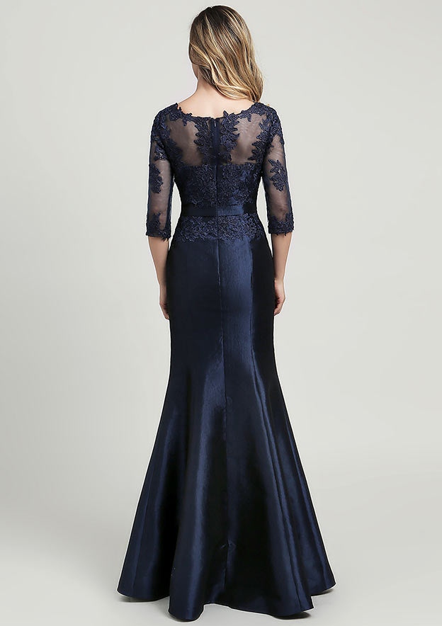 Trumpet/Mermaid Long/Floor-Length Taffeta Mother of the Bride Dress with Beading Lace, Half Sleeve Scoop Neck
