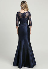 Trumpet/Mermaid Long/Floor-Length Taffeta Mother of the Bride Dress with Beading Lace, Half Sleeve Scoop Neck