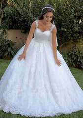 Lace Wedding Dress Ball Gown Sweetheart Sleeveless Sweep Train with Appliqued