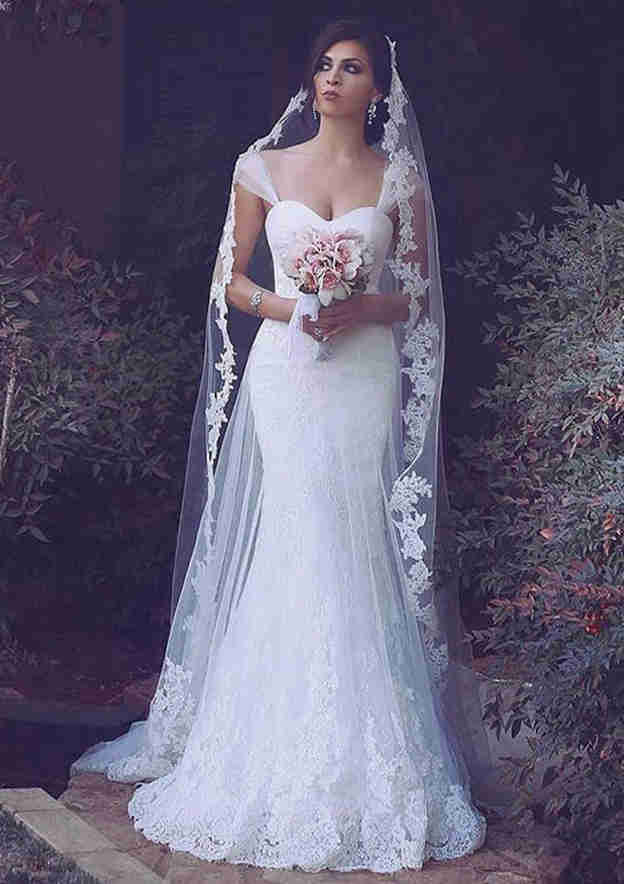Lace Wedding Dress Trumpet/Mermaid Sweep Train Sleeveless with Appliqued