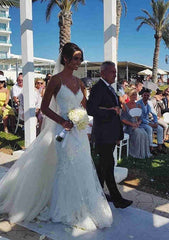 Lace Wedding Dress Trumpet/Mermaid V-Neck Sleeveless Chapel Train with Appliqued