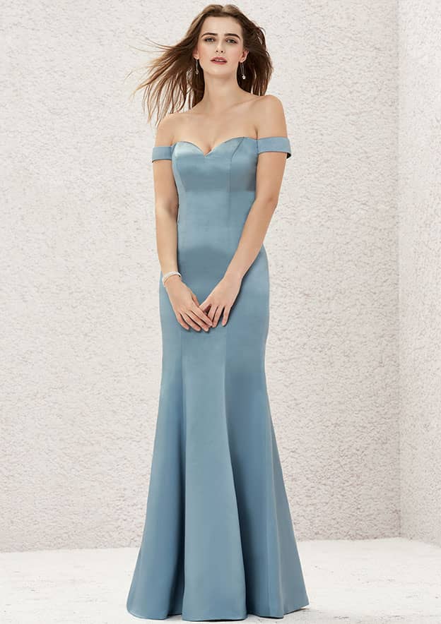 Trumpet/Mermaid Off-the-Shoulder Sleeveless Long/Floor-Length Satin Bridesmaid Dress