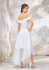 Off-the-Shoulder Sleeveless Asymmetrical Lace Wedding Dress, A-line