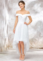 Off-the-Shoulder Sleeveless Asymmetrical Lace Wedding Dress, A-line
