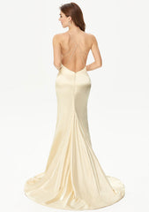 Trumpet/Mermaid Scalloped Neck Sleeveless Charmeuse Sweep Train Prom Dress