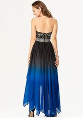 A-line Halter Sleeveless Chiffon Asymmetrical Prom Dress With Beaded Pleats Sequins Rhinestone