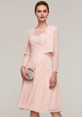 Knee-Length Chiffon Mother of the Bride Dress with Jacket Appliqued Beading, Sleeveless Bateau A-line