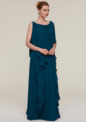 Long/Floor-Length Chiffon Mother of the Bride Dresses with Beading Ruffles, Sleeveless Sweetheart Sheath/Column