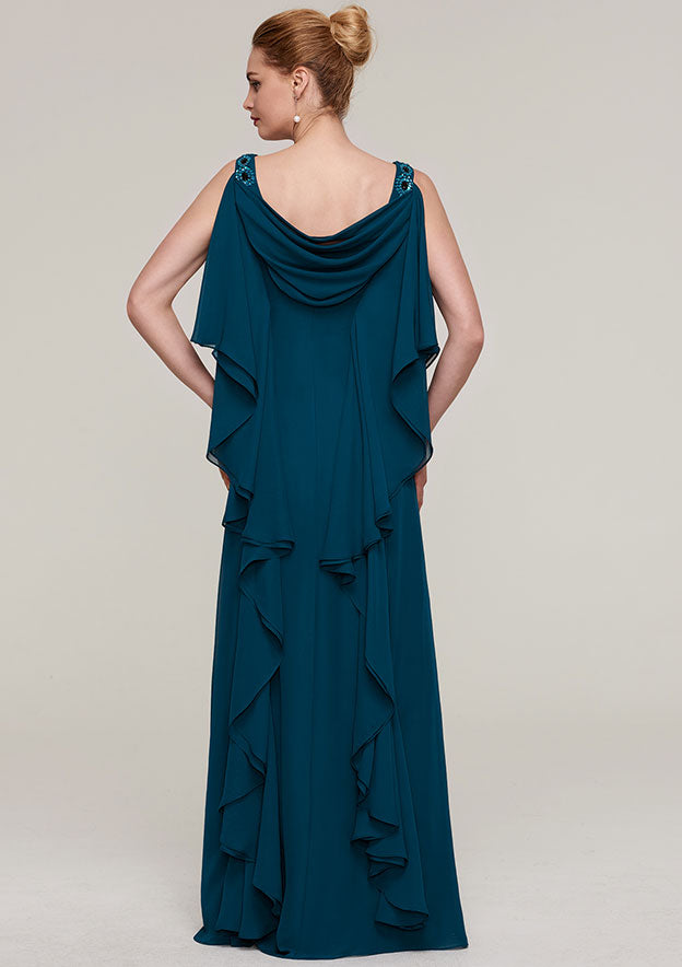 Long/Floor-Length Chiffon Mother of the Bride Dresses with Beading Ruffles, Sleeveless Sweetheart Sheath/Column