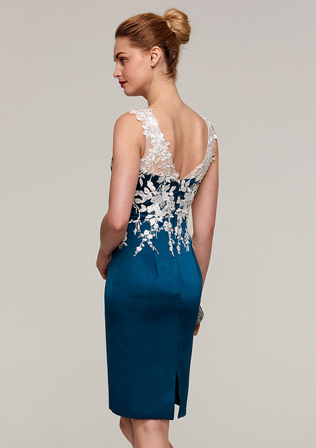 Knee-Length Satin Mother of the Bride Dress with Jacket Appliqued, Sleeveless Bateau Sheath/Column