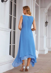 Asymmetrical Chiffon Mother of the Bride Dress with Jacket, Sleeveless V Neck A-line