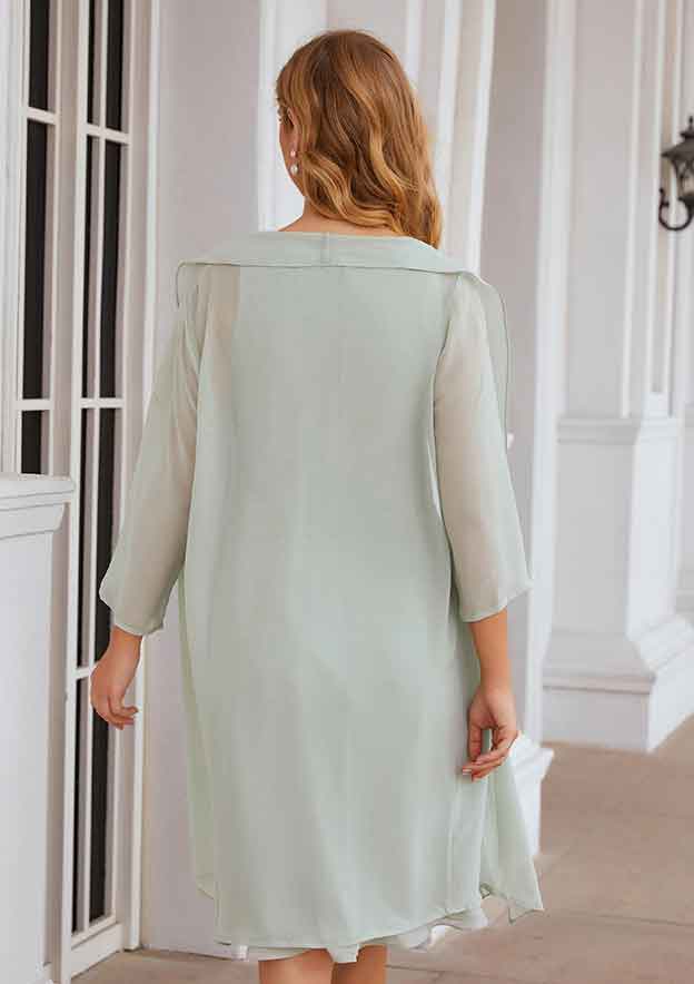 Knee-Length Chiffon Mother of the Bride Dress with Pleated and Jacket, Scoop Neck A-line