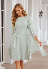 Knee-Length Chiffon Mother of the Bride Dress with Pleated and Jacket, Scoop Neck A-line