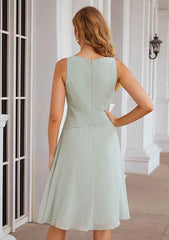 Knee-Length Chiffon Mother of the Bride Dress with Pleated and Jacket, Scoop Neck A-line