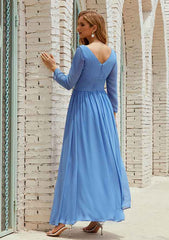 Ankle-Length Chiffon Mother of the Bride Dress with Pleated, Full/Long Sleeve V Neck A-line