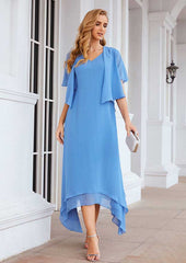 Asymmetrical Chiffon Mother of the Bride Dress with Jacket, Sleeveless V Neck A-line