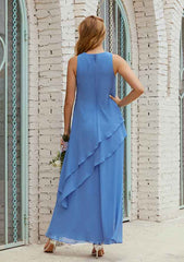 A-line Empire Scoop Neck Sleeveless Chiffon Long/Floor-Length Mother of the Bride Dress with Ruffles