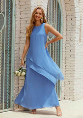A-line Empire Scoop Neck Sleeveless Chiffon Long/Floor-Length Mother of the Bride Dress with Ruffles