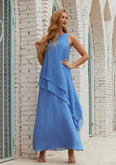 A-line Empire Scoop Neck Sleeveless Chiffon Long/Floor-Length Mother of the Bride Dress with Ruffles