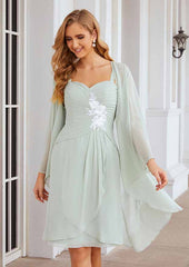 Knee-Length Chiffon Mother of the Bride Dress with Long Sleeves Jacket, Sweetheart Sleeveless A-line