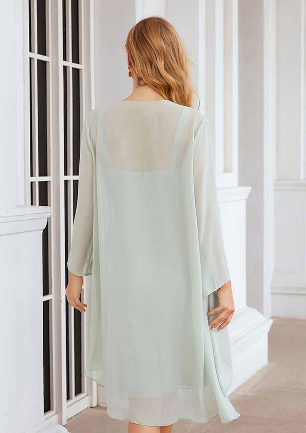 Knee-Length Chiffon Mother of the Bride Dress with Long Sleeves Jacket, Sweetheart Sleeveless A-line