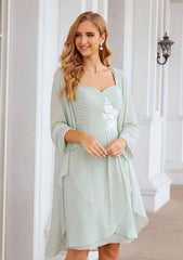 Knee-Length Chiffon Mother of the Bride Dress with Long Sleeves Jacket, Sweetheart Sleeveless A-line