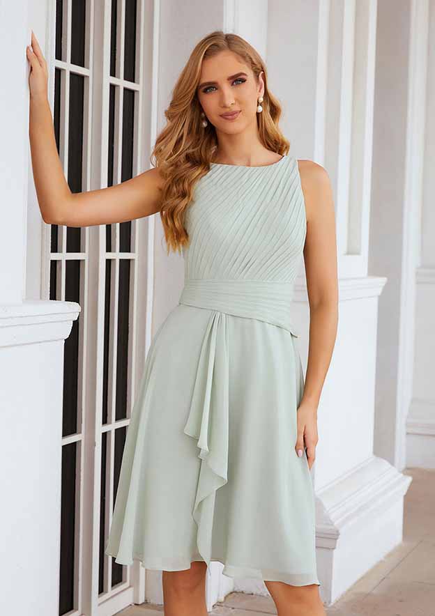 Knee-Length Chiffon Mother of the Bride Dress with Pleated and Jacket, Scoop Neck A-line