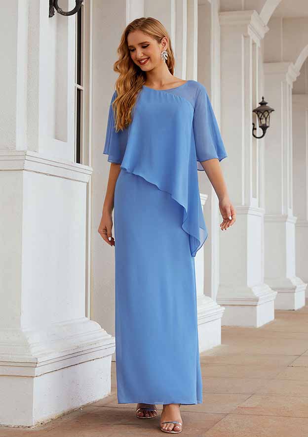 Ankle-Length Chiffon Mother of the Bride Dress, Sleeveless Scoop Neck Sheath/Column