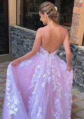 A-line V Neck Sleeveless Chapel Train Lace Wedding Dress, Ball Gown