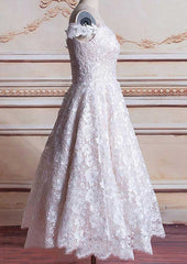 Off-the-Shoulder Sleeveless Tea-Length Lace Wedding Dress, A-line