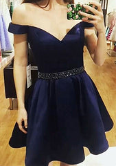 A-line Off-the-Shoulder Sleeveless Mini Homecoming Dress With Beading and Pleats