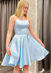 A-line Square Neckline Sleeveless Satin Mini Homecoming Dress