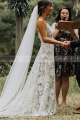 Elegant Backless A-line Wedding Dress with Lace and Spaghetti Straps