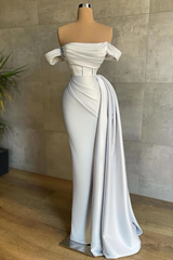Beautiful White Mermaid Prom Dress Off the Shoulder Pleated