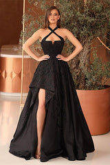 Glamorous Halter Black Prom Dresses Sleeveless Long With Beads