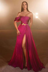 Chic Fuchsia Off-The-Shoulder Strapless Mermaid Prom Dress With Split