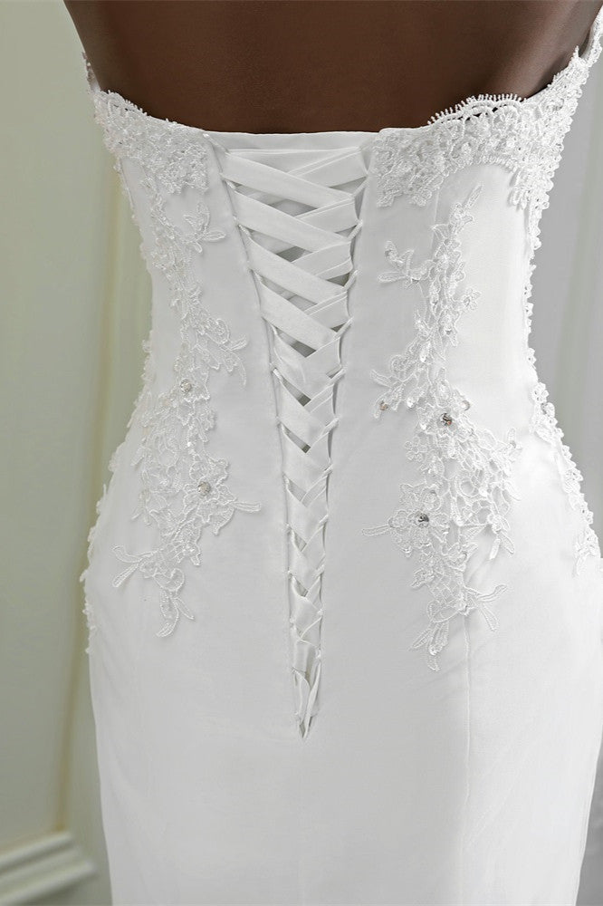 Long Mermaid Strapless Lace Wedding Dress with Elegant Appliques and Beadings