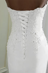 Long Mermaid Strapless Lace Wedding Dress with Elegant Appliques and Beadings