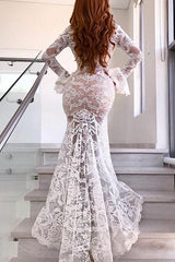 Elegant Long Sleeves Lace V-Neck Prom Dress Mermaid Online