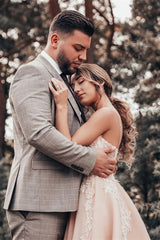 A-Line Wedding Dress with Lace and Spaghetti-Strap Tulle