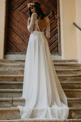 Boho Long Wedding Dress in Chiffon with Lace