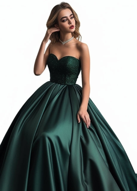 Dark Green Long Prom Dress Sweetheart With Sequins