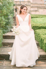 V-Neck Sleeveless Satin Bridal Gown