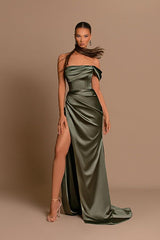 Gorgeous Off-the-Shoulder Mermaid Long Prom Dress Slit With Pleats Online